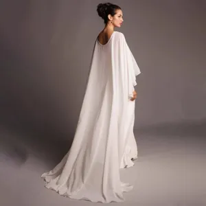 Elegant solid color chiffon long cape shawl for women, flowing bridal bridesmaid cloak.