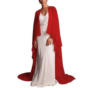 Elegant long red chiffon cape for women, perfect bridal bridesmaid dress cover up cloak.