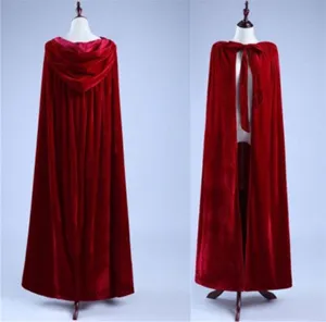 Red velvet hooded cloak for stage performance, long costume cape for holiday dress up and party.