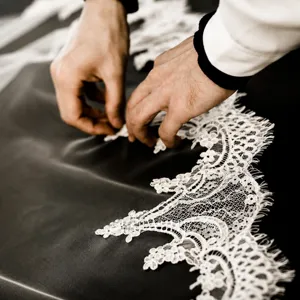 Elegant bridal lace trim tulle fabric for wedding veil cape and DIY sewing crafts.