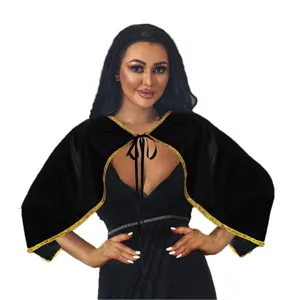 Cape de Cosplay Halloween Femmes Bordure Dorée Court Velours Mantelet Laçage Châle Anime Accessoire Costume de Fête Style