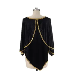 Cape en velours noir pour femme bordure doree costume d Halloween presentation principale