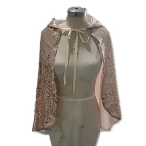 Rose gold sequin hooded cape short cloak for women cosplay costume party dress up accessories