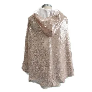Sparkly sequin hooded cape for cosplay costume, stylish short cloak accessory for party wear.