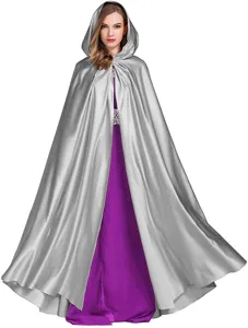 Silver hooded cloak and purple dress set for Halloween cosplay stage performance costume.