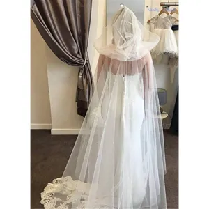 Mantello da sposa in tulle bianco con cappuccio lungo mantella nuziale velo da sposa accessorio