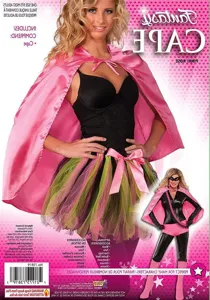 Halloween adult costume set featuring pink cape, black top, and tutu skirt for parties.