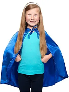 Kids blue satin cape costume cloak for Halloween party stage performance detail