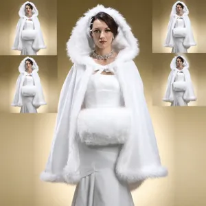 Luxueuse Cape de Mariée en Fourrure de Lapin Artificielle à Capuche Hiver Chaud Épaissi Châle en Velours Avec Doublure Polaire Robe de Fête de Mariage Femme
