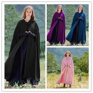 Women hooded wool blend cape winter warm long cloak elegant outerwear outdoor coat