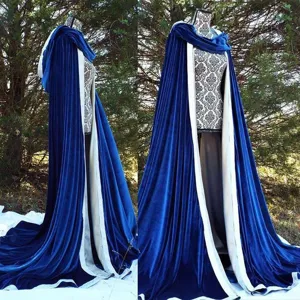 Royal blue velvet cloak detailed view showing double layer design and white inner lining.