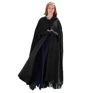 Women black hooded cloak winter warm long cape coat gothic casual outerwear apparel