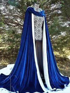 Royal blue velvet cape with white lining long winter warm cosplay cloak for women adults