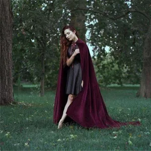 Burgundy velvet cloak detail, soft plush fabric texture, elegant long cape for cosplay party.