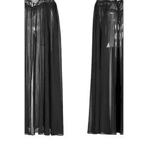 Detailed view of the black lace sheer cloak showcasing fine craftsmanship and fabric texture.