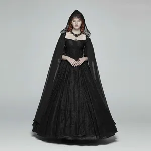 Gothic vintage black long hooded cape dress for women elegant halloween cosplay costume.