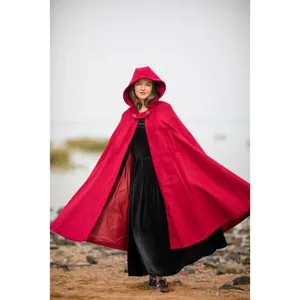 Women's red hooded wool cloak winter warm thick cape vintage raglan sleeve outerwear coat
