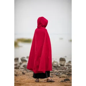 Women's red hooded wool blend cape cloak winter warm vintage outerwear poncho coat for ladies.