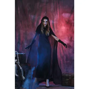 Halloween black hooded cloak vampire witch cosplay costume long dress for women party wear