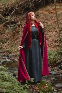Medieval hooded red cloak women vintage gothic costume cosplay theater stage outfit cape