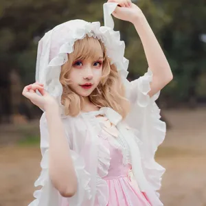 Chiffon Lolita Cosplay Cape Summer Sun Protection Princess Ruffle Hooded Cloak Detail