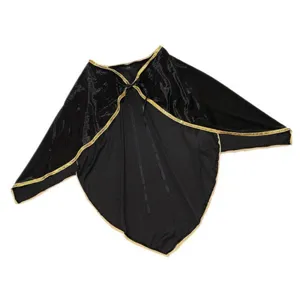 Cape courte noire pour femme avec bordure dopee, elegant manteau cosplay pour fete d'Halloween.