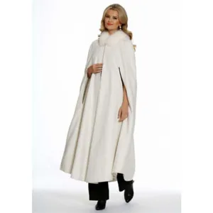 White bridal cape with luxurious fur collar, elegant wedding cloak for winter brides.