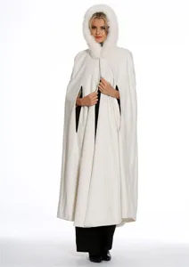 Bridal white hooded cape with plush fur trim long wedding cloak elegant winter outerwear