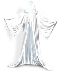 White velvet hooded cloak with wide sleeves, perfect for stage performance and cosplay events.