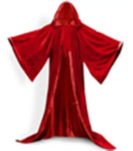 Red hooded cloak with wide sleeves, perfect for stage performance, cosplay, and costume wear.