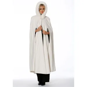 Bridal white hooded fur trim cape wedding cloak elegant warm winter outerwear for women