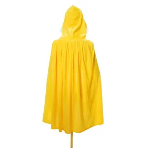 Children yellow hooded plush cape for holiday performance and dress up costume detail view.