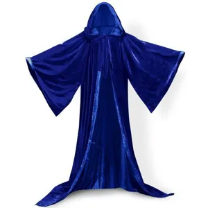 Unisex Velvet Hooded Cloak Long Cape With Big Sleeves Stage Performance Cosplay Costume Outerwear