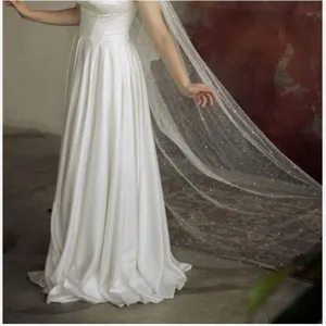 Bridal Cape Tulle Mesh Pearl Wedding Shawl Long White Ivory Wedding Dress Accessories Women Evening Cape