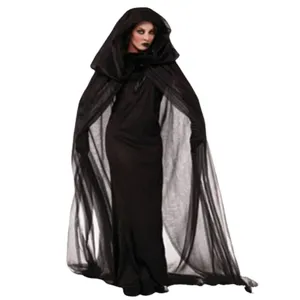 Halloween nero mantello con cappuccio abito gotico strega costume cosplay festa spettrale mietitore
