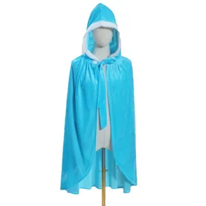 Kids blue hooded plush cloak winter holiday costume cape for Christmas party and performance.