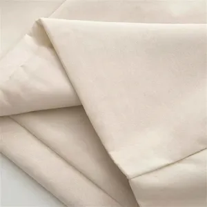 Beige apparel fabric material detail close-up view, showing smooth clothing textile texture.