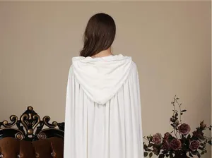 White hooded cloak medieval cape masquerade costume women outerwear cosplay vintage party apparel