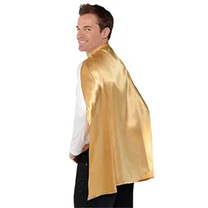 Gold satin cape detail showing the smooth fabric texture, lightweight design for Halloween.