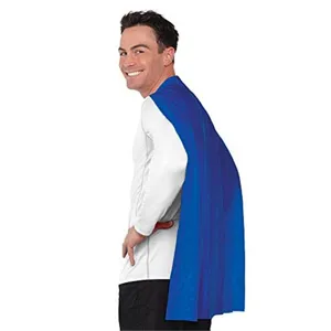 Blue short costume cape detail view, lightweight cloak for Halloween party and cosplay events.
