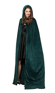 Dark green hooded velvet cloak medieval masquerade cape for women party costume apparel