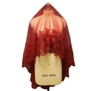 Velo da sposa rosso in pizzo scialle matrimonio ricamo involucro cerimonia decorazione