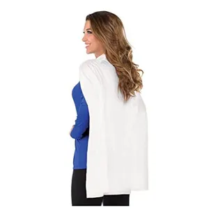 White short hoodless cape cloak detail view, lightweight costume apparel for adults unisex.