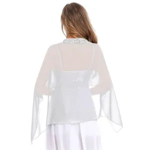 Chal bolero de gasa blanca para mujer novia capa transparente con cuello de abalorios verano