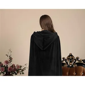 Unisex Medieval Retro Hooded Cloak Long Velvet Cape Christmas Cosplay Costume Outerwear