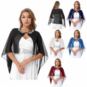 Mujer transparente gasa cuentas capa boda noche chal envolver chaqueta verano top