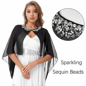 Mujer gasa chal chaqueta abalorios bolero capa boda novia protección solar superior