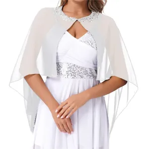 Mujer gasa transparente capa chal boda novia bolero cuello cuentas fiesta noche abrigo