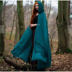 Women long hooded cloak chiffon cape vintage stage performance photography Halloween shawl.