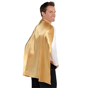 Gold satin short cape cloak without hood for adult unisex Halloween costume main view